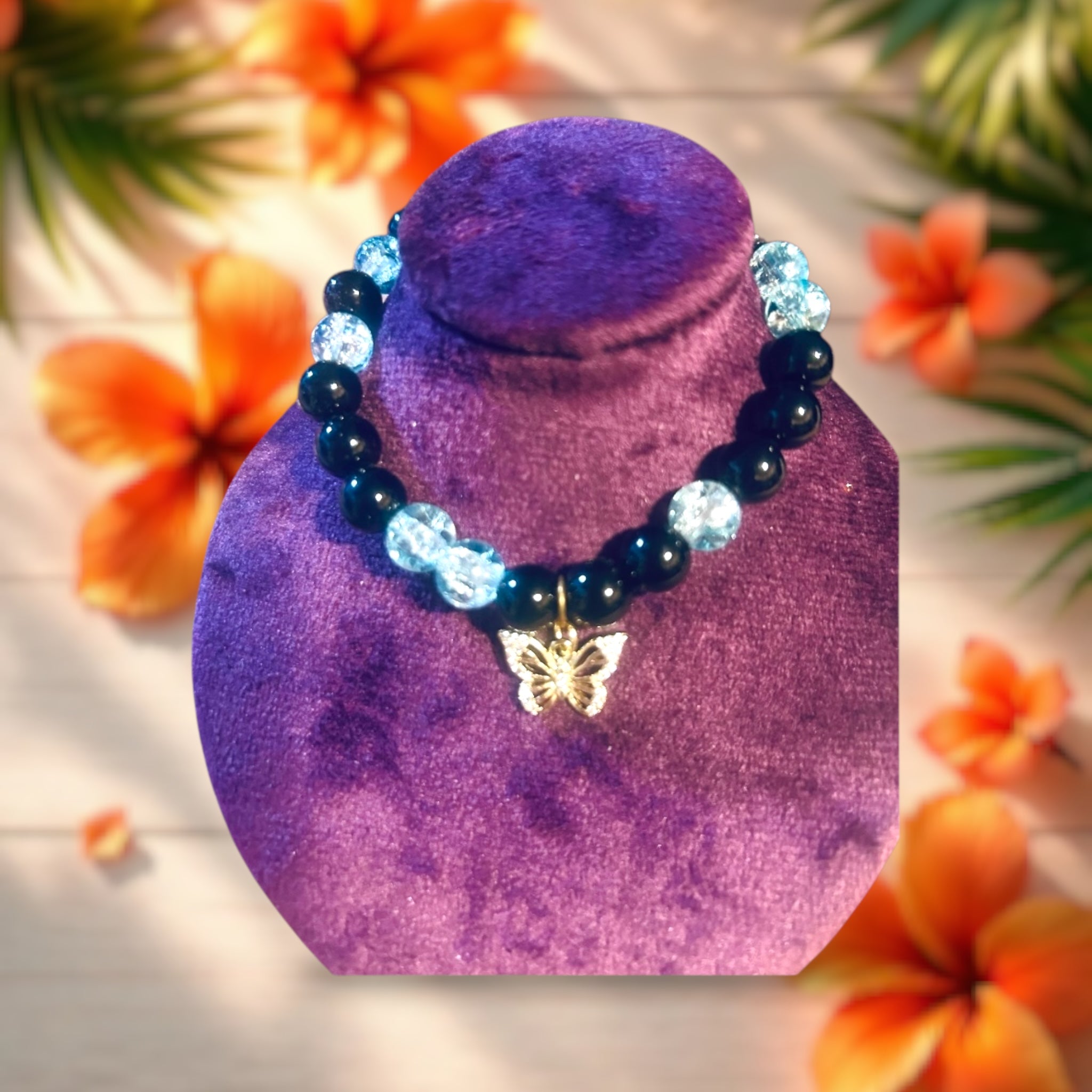 Dark Butterfly Bead Bracelet