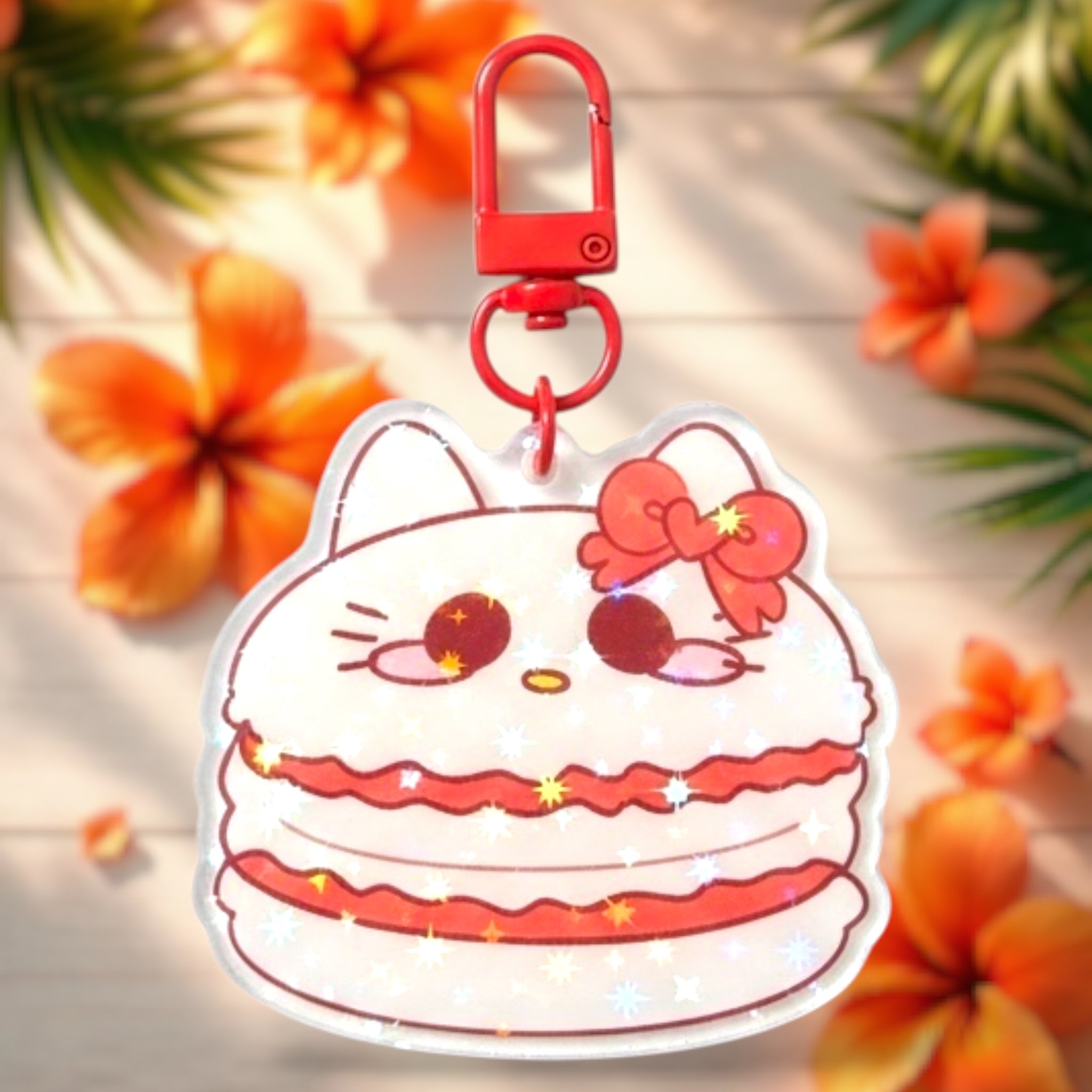 Kitty Macaron 2.5” Holographic Acrylic Keychain
