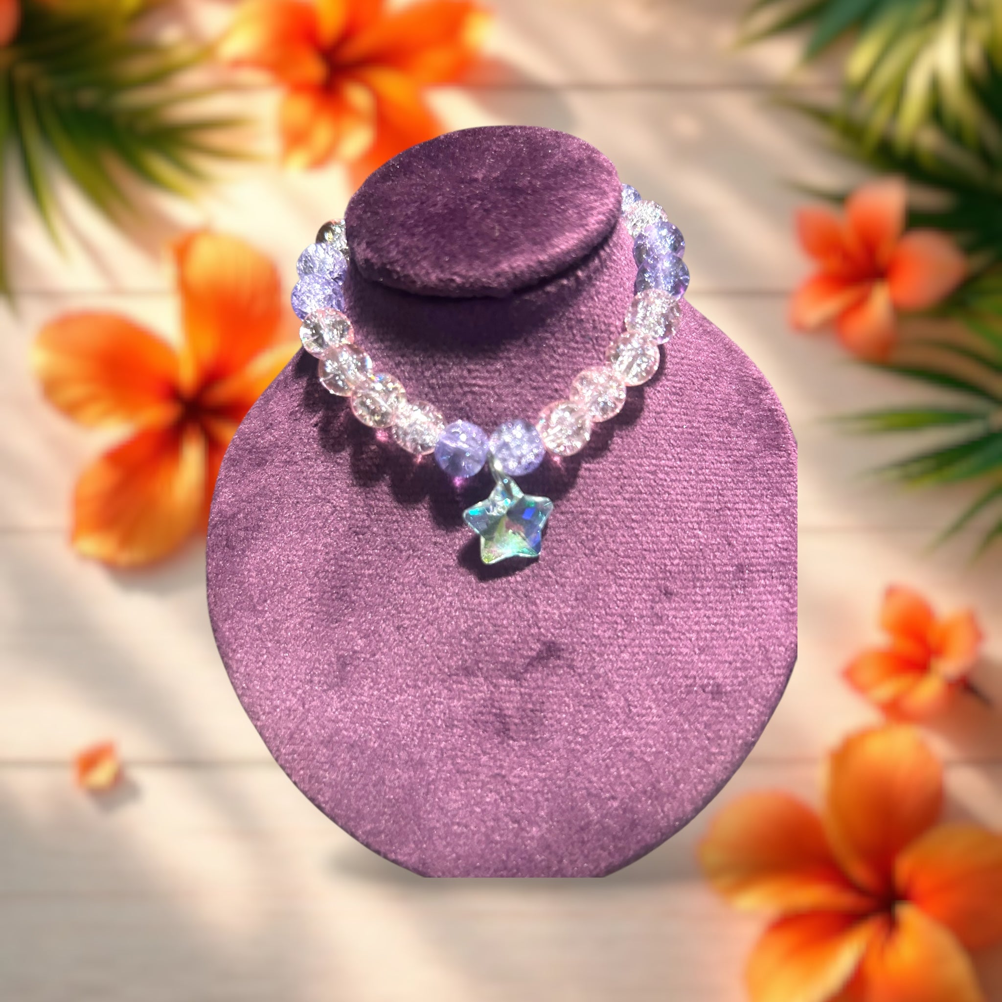 Pink and Purple Crystal Star Glass Bead Bracelet