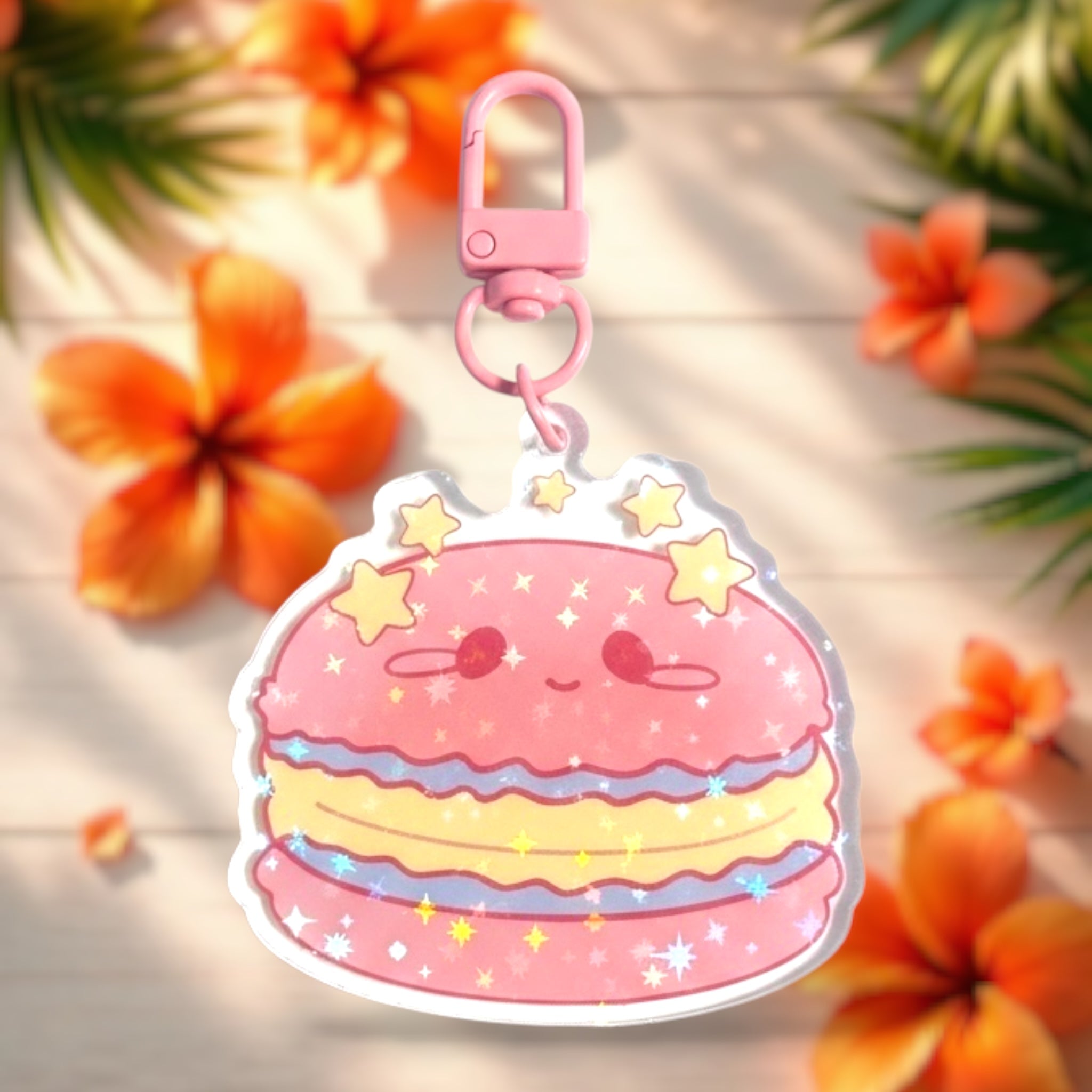 Pink Twin Macaron 2.5” Holographic Acrylic Keychain