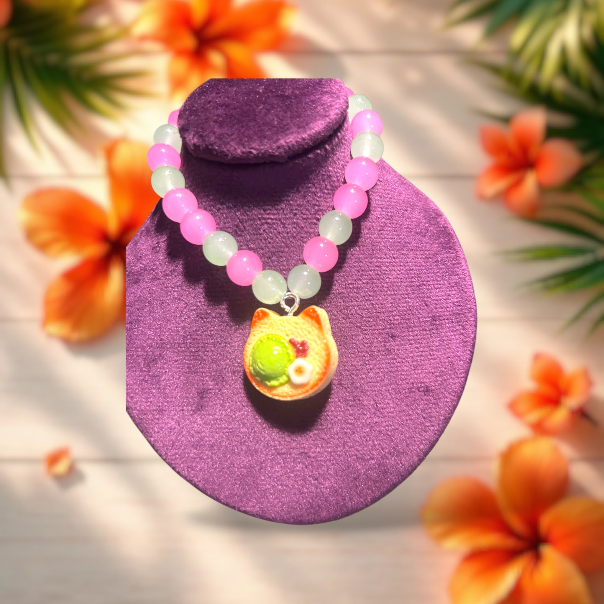 Cat Bread Glass Bead Bracelet