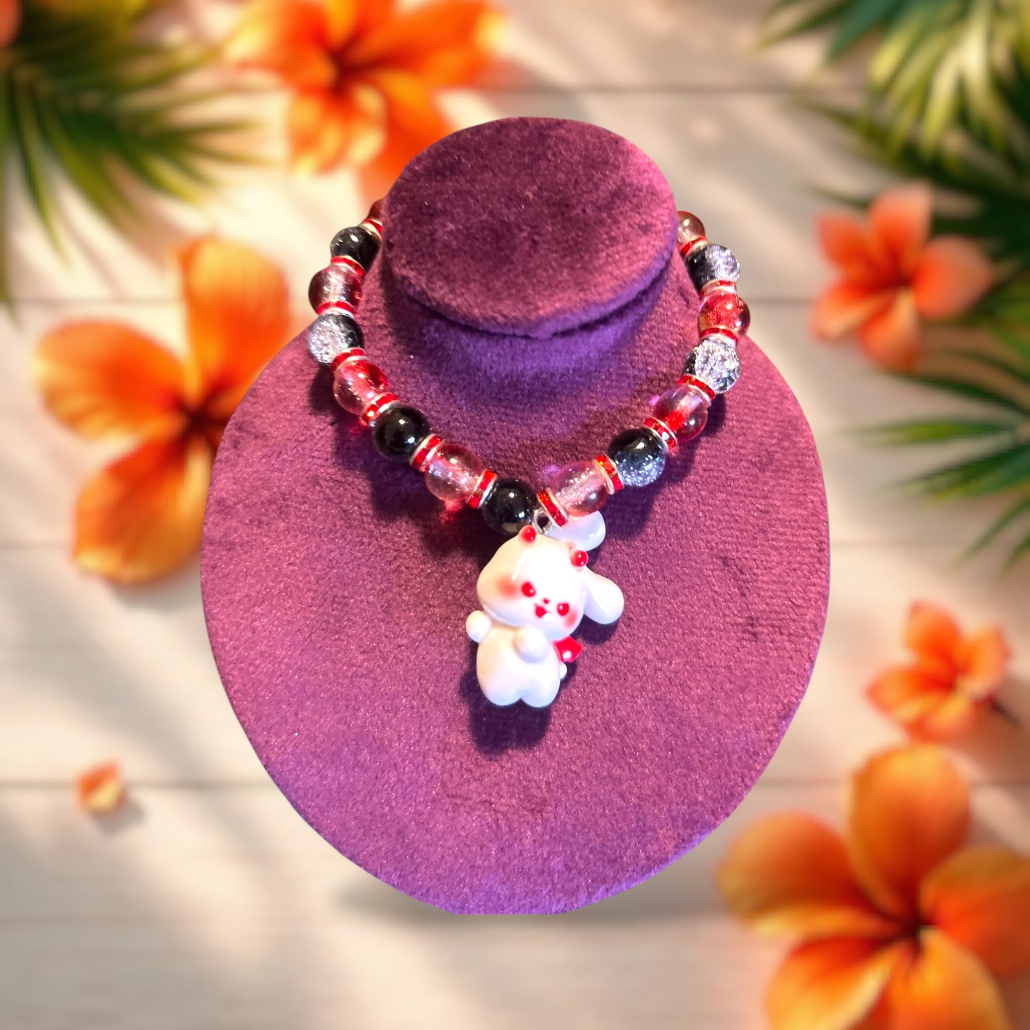 Red Crackle Glass Bead Bracelet